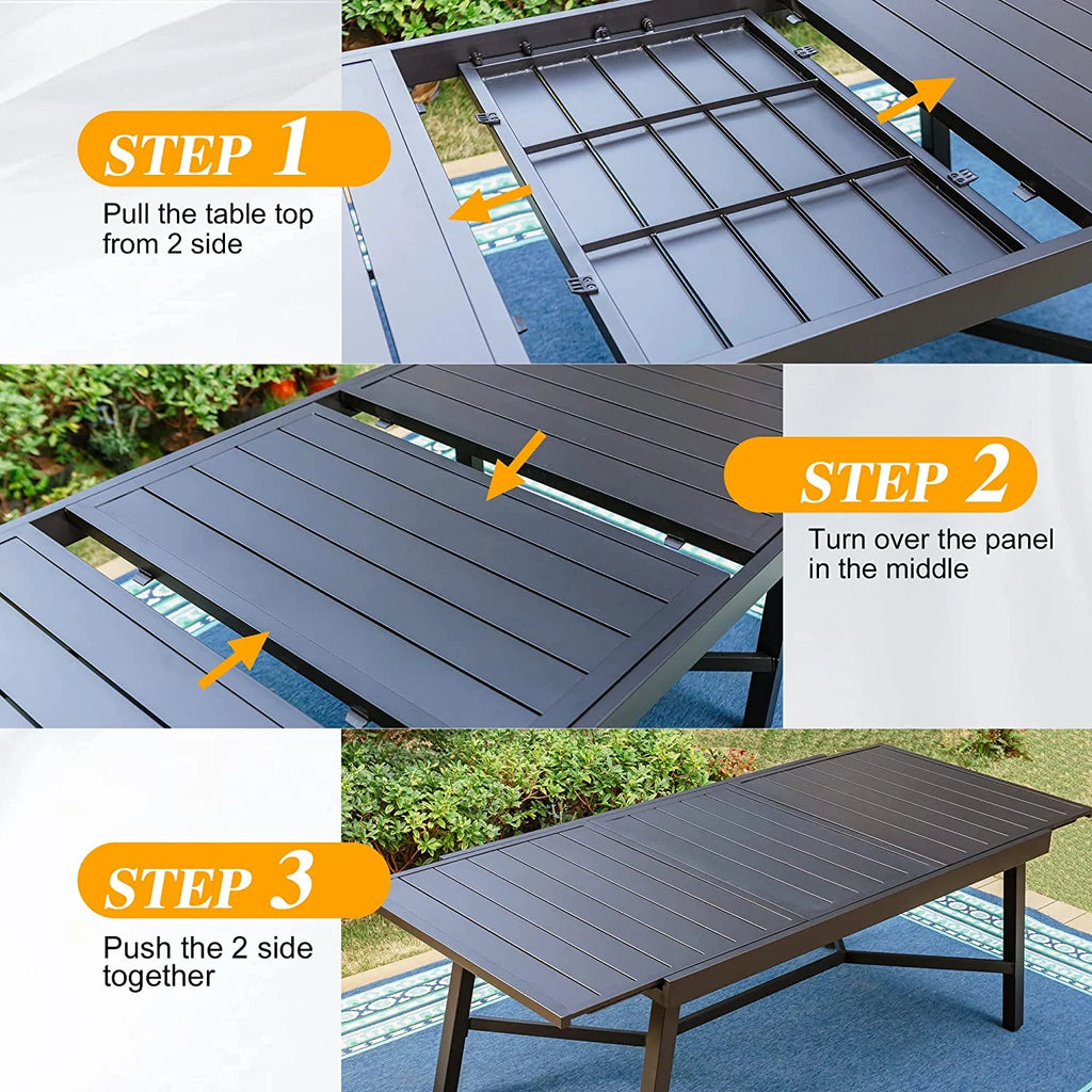 Outdoor Patio Furniture Set 9 Pieces with Padded Swivel Dining Chairs and Expandable Table H14478