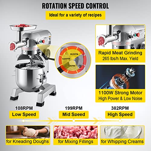Commercial Food Mixer, 8.5Qt, 450W, Dual Rotating Dough Kneading Machine with Stainless Steel Bowl G439180