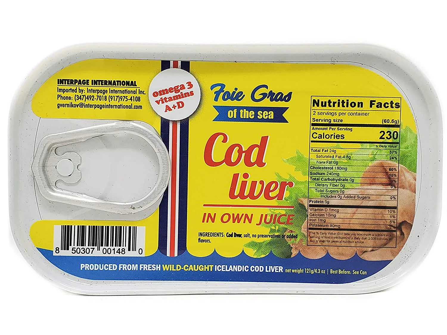 Canned Cod Liver in Own Oil, Wild Caught, Pack of 12 X856028