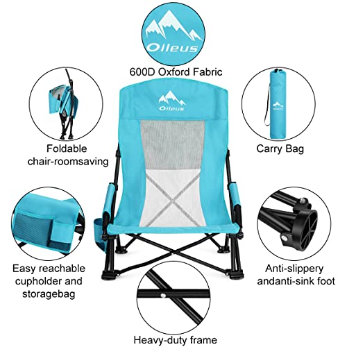 Folding Portable Beach Chair, High Back Low Seat Lightweight, Full Mesh Back with Cup Holder and Carry Bag, 2 Pcs B105883