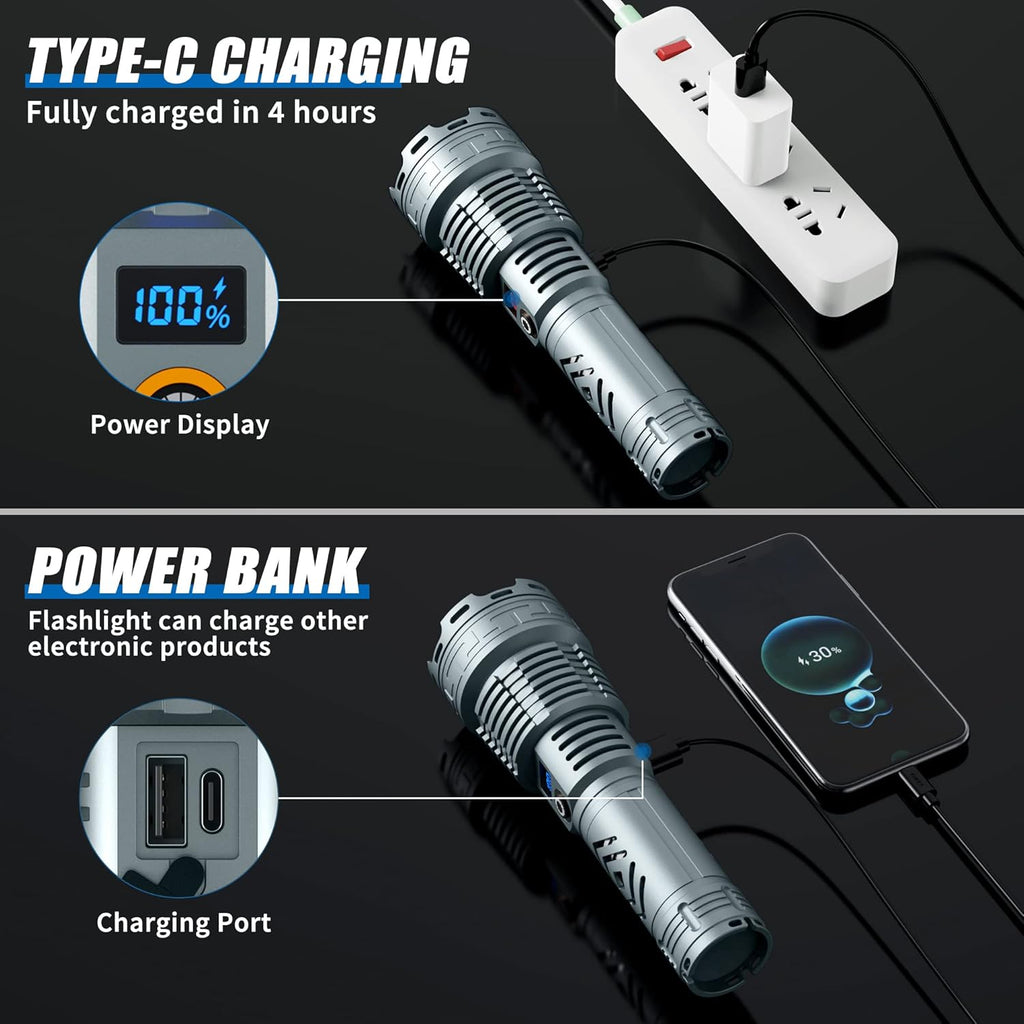 Rechargeable LED Flashlight 200000 Lumens with 5 Modes O733928