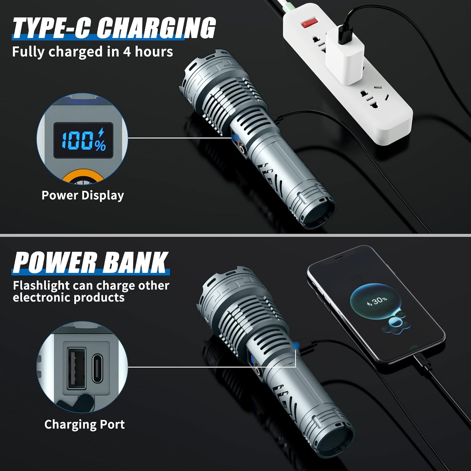 Rechargeable LED Flashlight 200000 Lumens with 5 Modes O733928