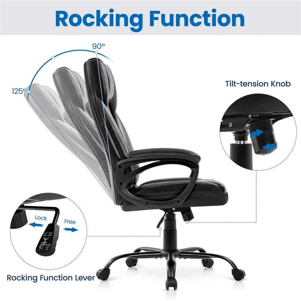 Faux Leather Executive Office Chair with Integrated Headrest, Black C91884