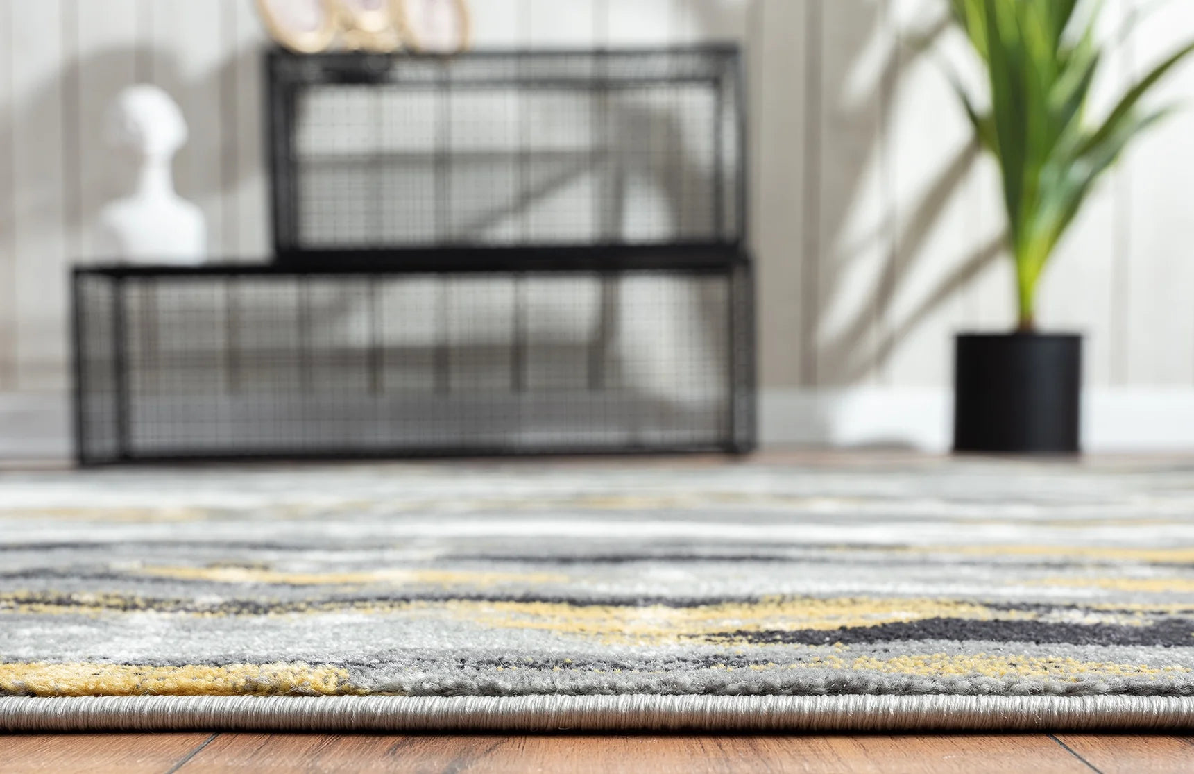 Mid Century Modern Area Rug 6 x 9 Grey Yellow O308