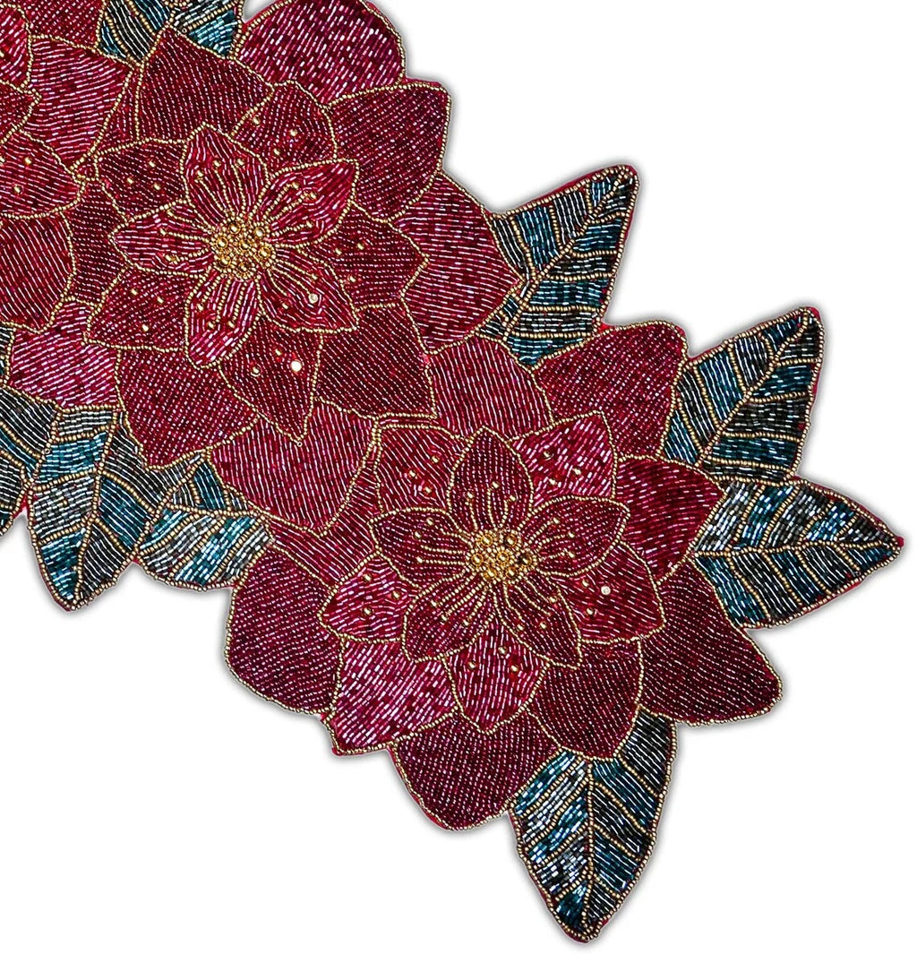 Beaded Christmas Floral Table Runner 13x36 Inch V80688