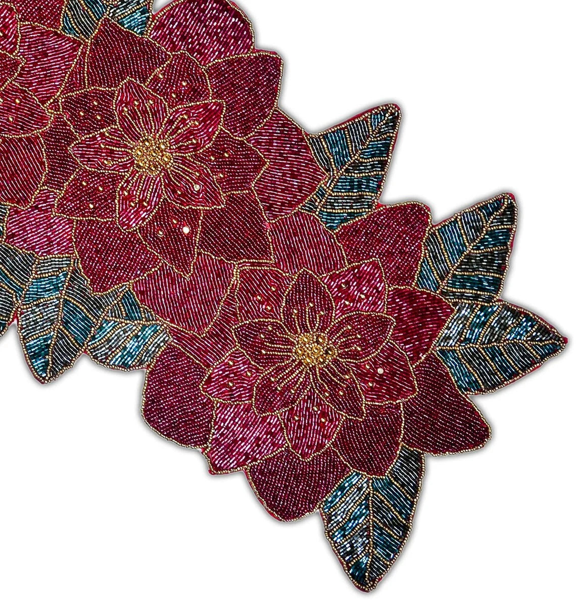 Beaded Christmas Floral Table Runner 13x36 Inch V80688