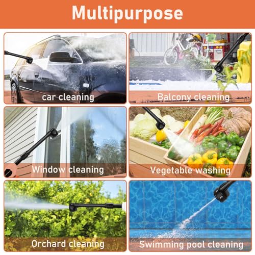Cordless Pressure Washer with Foam Cannon, 6-in-1 Nozzle, Portable for Car Cleaning U49728