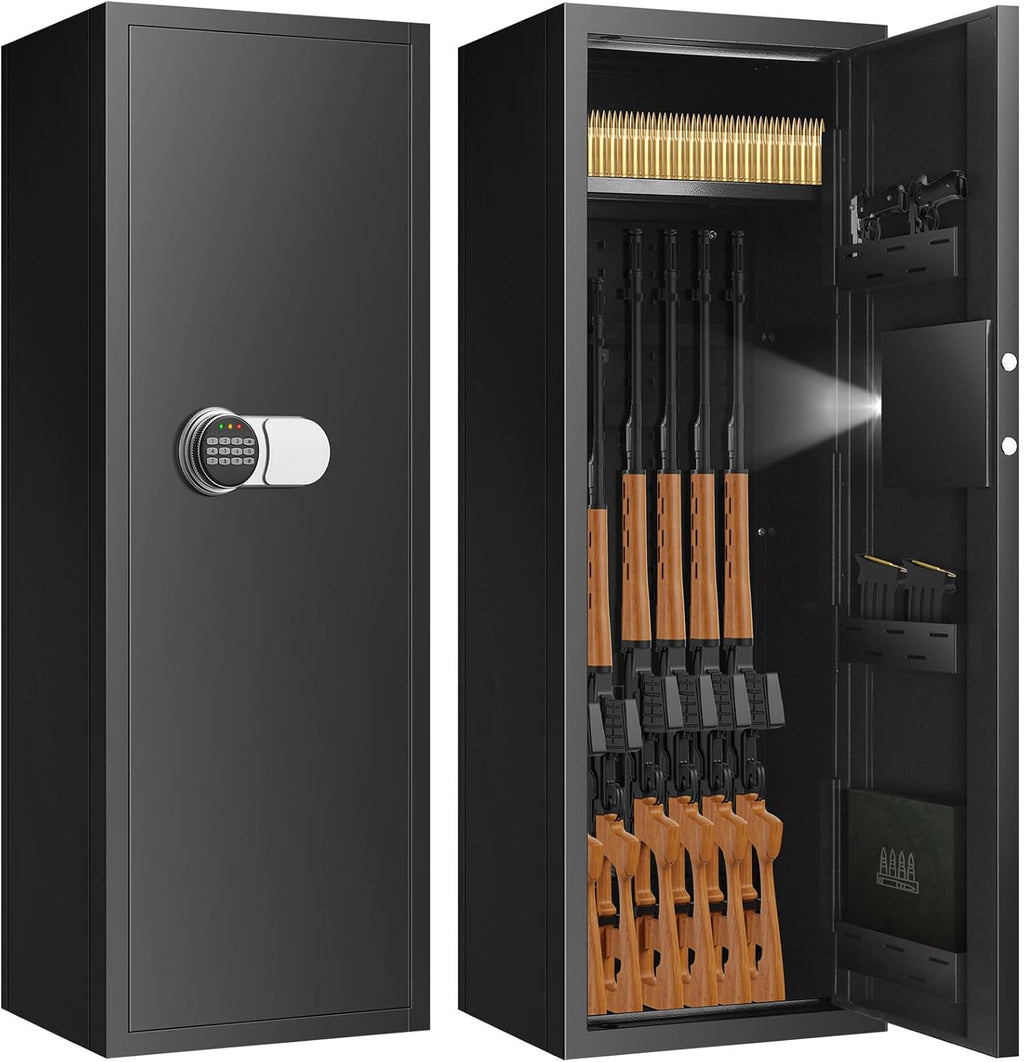 [𝟐𝟎𝟐𝟒 𝐍𝐄𝐖] 7-8 Fireproof Gun Safes for Home Rifle and Pistols, Heavy Duty Gun Cabinet for Rifles and Shotguns, Quick Access Gun Safes & Cabinets with Digital Keypad & Silent Mode-Black