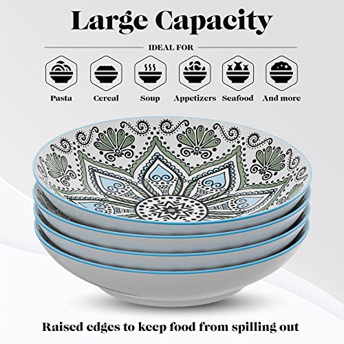 Pasta Bowls Set of 4, 9-Inch Wide and Shallow Dinner Plates X196616