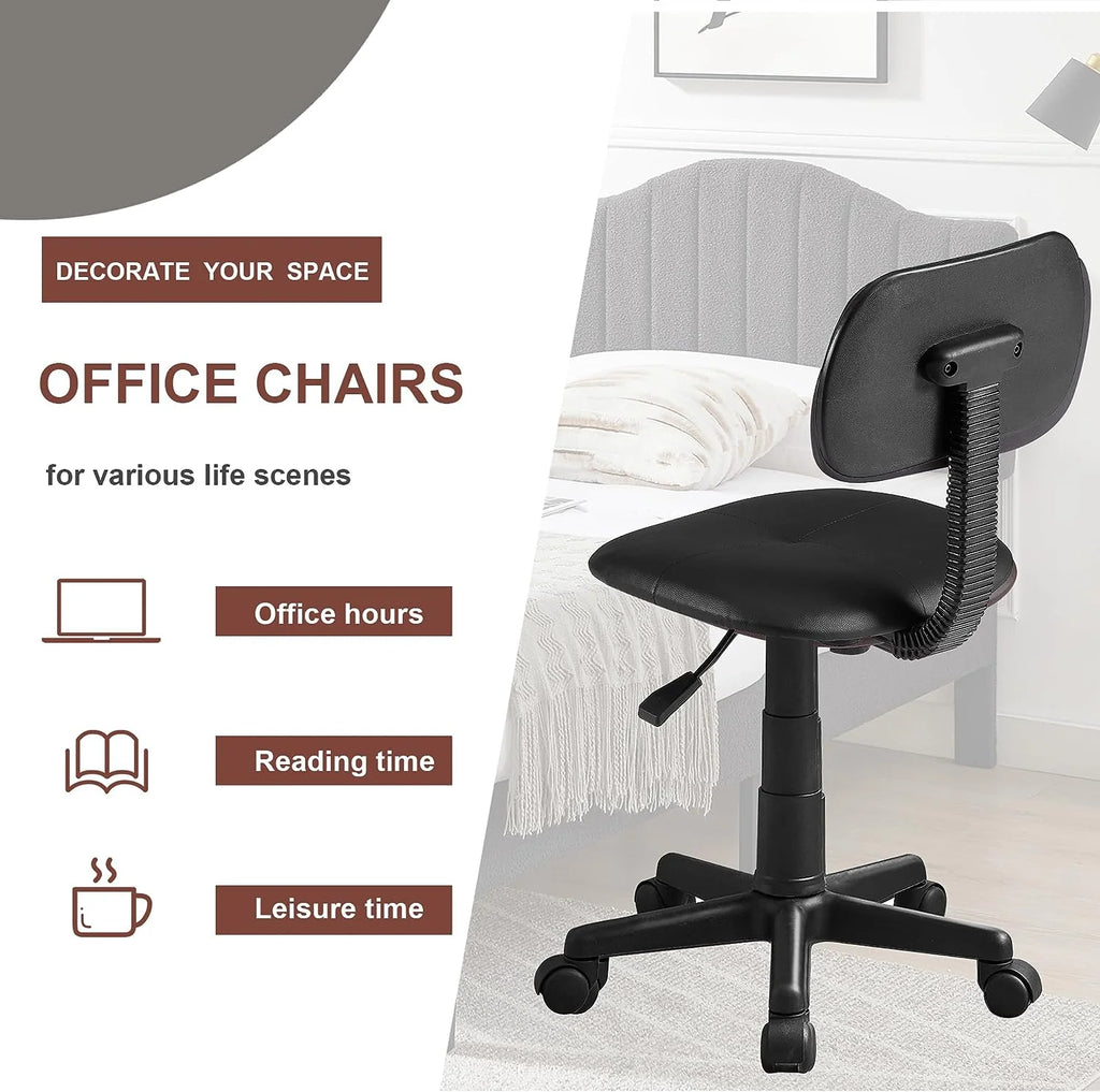 Armless Office Chair, Low-Back Adjustable Height Desk Chair, Black T211755