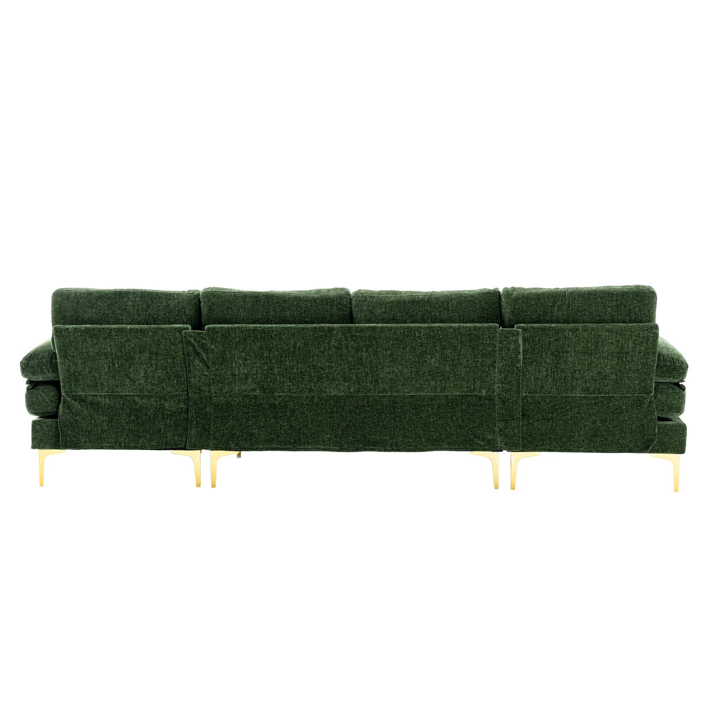 U-Shaped Sectional Sofa with Golden Metal Legs, Velvet Loveseat Chaise Lounge E893