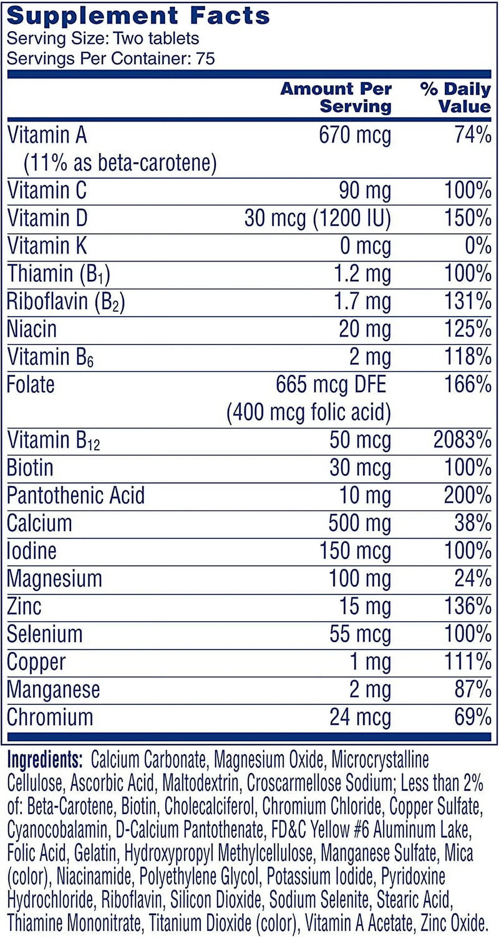 Multivitamin for Men & Women 65+ 150 Tablets I2102