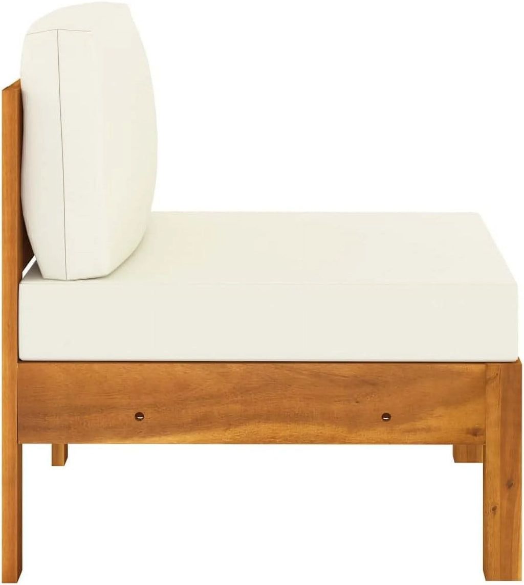 6 Piece Patio Lounge Set with Cream White Cushions and Acacia Wood Outdoor Table U171148