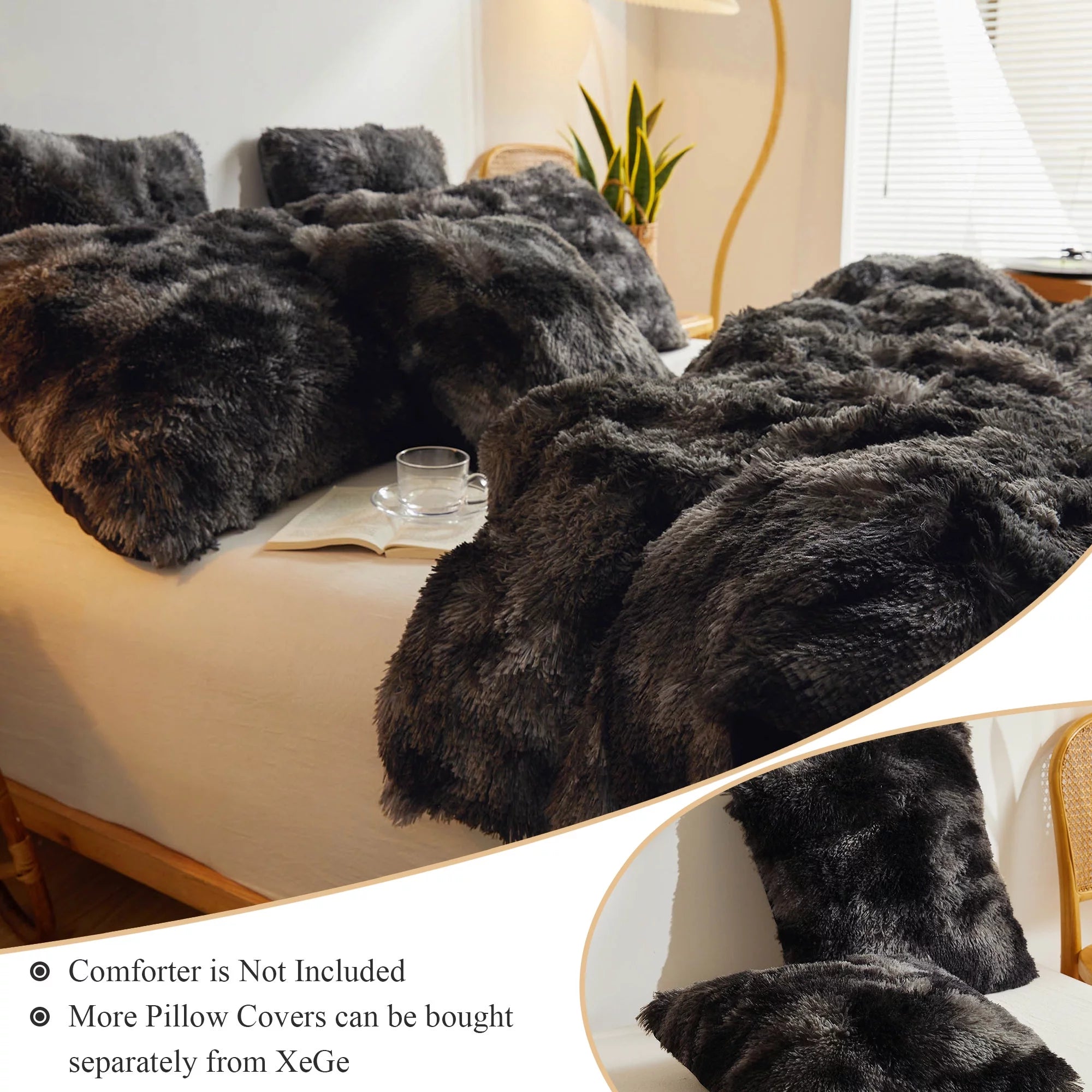 Tie Dye Plush Shaggy Duvet Cover Set, 3 Pieces Soft Velvet Fluffy Furry Bedding Set with Zipper Closure, Queen T1380