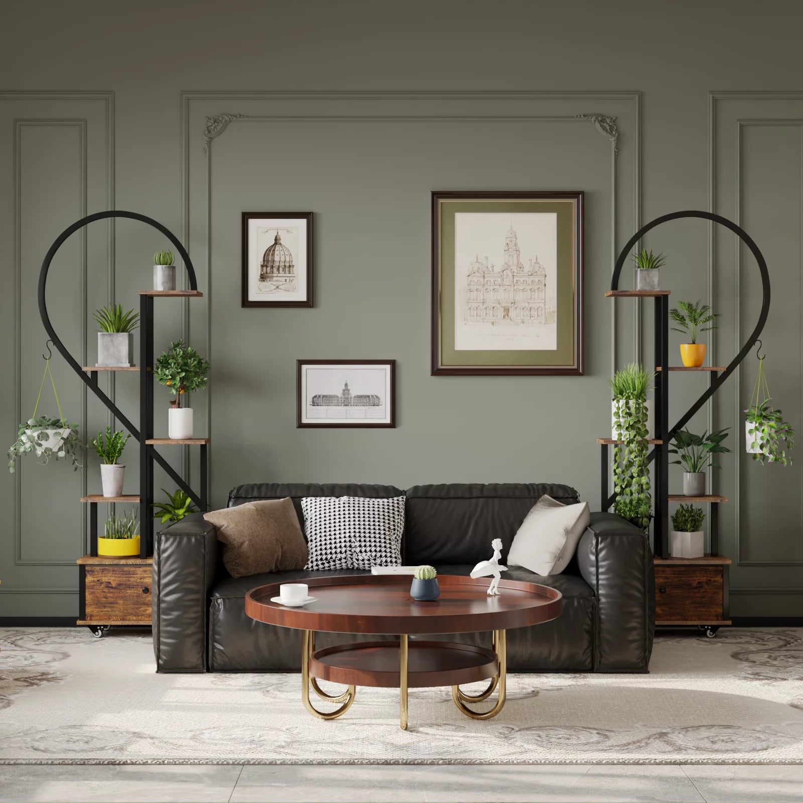 6-Tier Heart-Shape Plant Stand with Drawer and Rollers, Metal and Wood, Indoor Home Decor, 2-Pack I4348