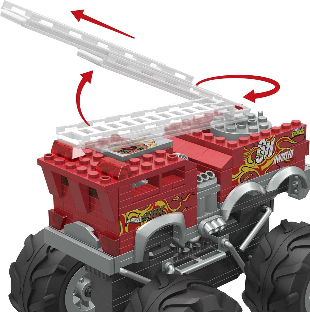 Hot Wheels Monster Truck Building Toy Playset, 5-Alarm Fire Truck with 284 Pieces, Red, Age 5+ J400970