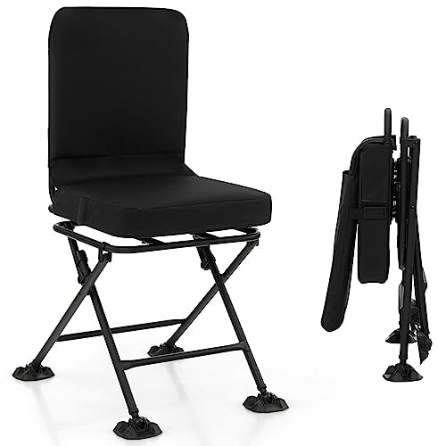 Goplus Hunting Chair, 360° Swivel Hunting Blind Chair w/All-Terrain Duck Feet,Padded Cushion,330LBS Capacity, Folding Silent Deer Hunting Chair, Portable Ground Blind Chair (Black)