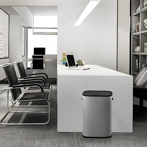 Stainless Steel Dual Trash Can and Recycling Bin, Open Top, 60L T844186