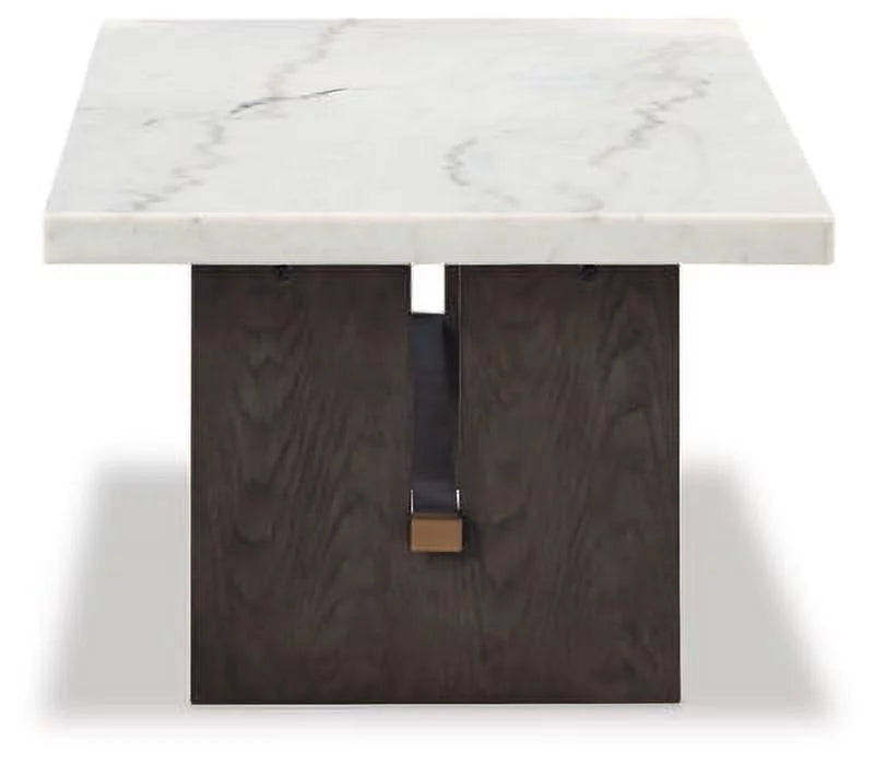 Rectangular Coffee Table with Marble Tabletop, Dark Brown & White R86769