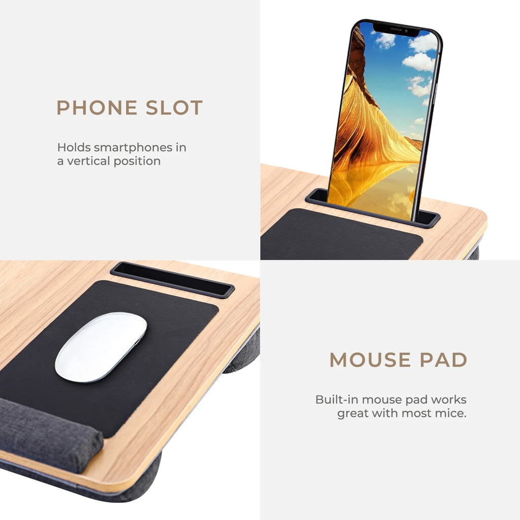 Lap Desk with Wrist Rest, Mouse Pad and Phone Holder for Bed Home Office A423