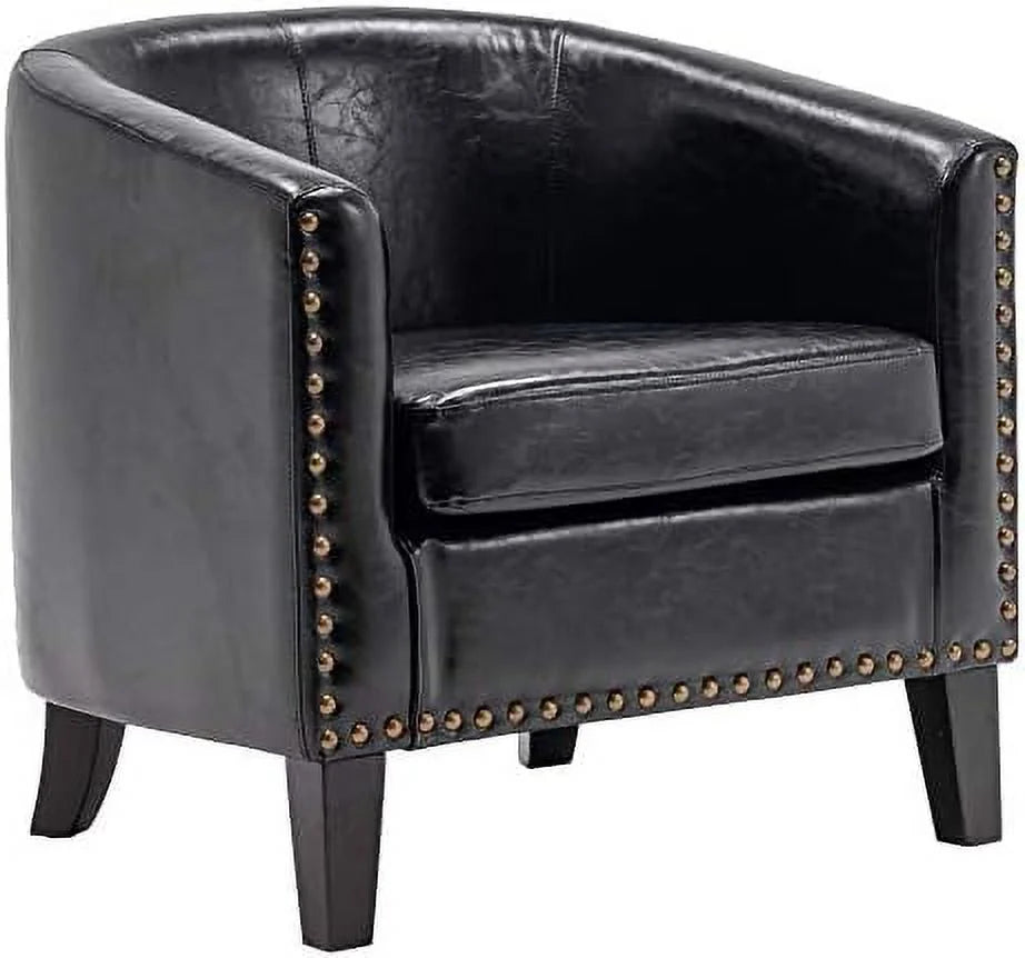 TJUNBOLIFE Elegant Barrel Chairs Set of 2  Faux Leather Bucket Chairs Accent Chairs for Living Room  Upholstered Tub Chairs Fireside Charis Corner Chairs in Antique Style for Bedroom/Offi