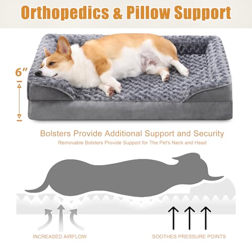 Orthopedic Dog Bed Medium Size Waterproof Washable with Removable Bolster G51373