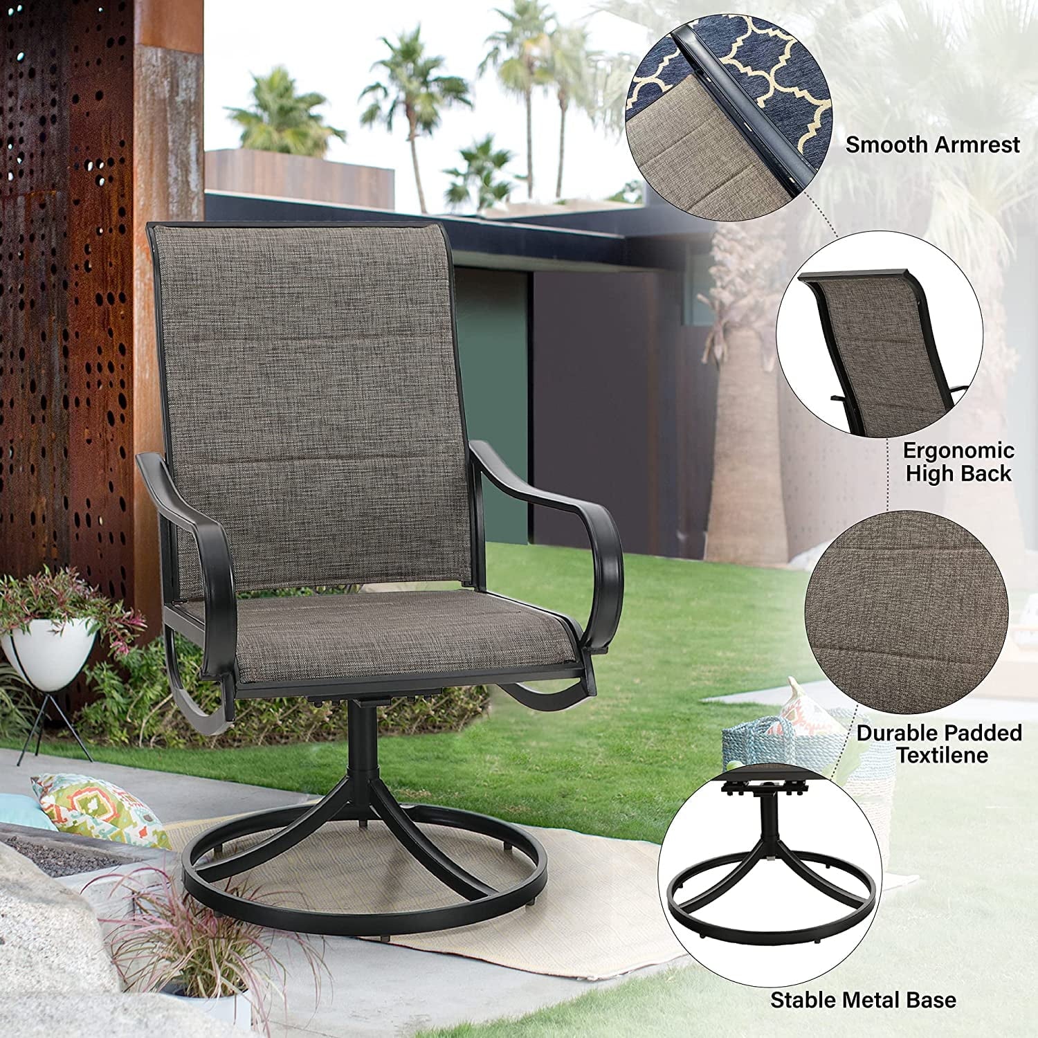 Outdoor Patio Furniture Set 9 Pieces with Padded Swivel Dining Chairs and Expandable Table H14478