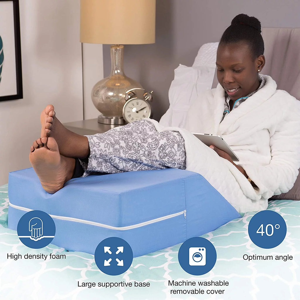 Ortho Bed Wedge Elevated Leg Pillow, Supportive Foam for Legs, Recovery Aid, Blue 8" x 20" x 24" I3725
