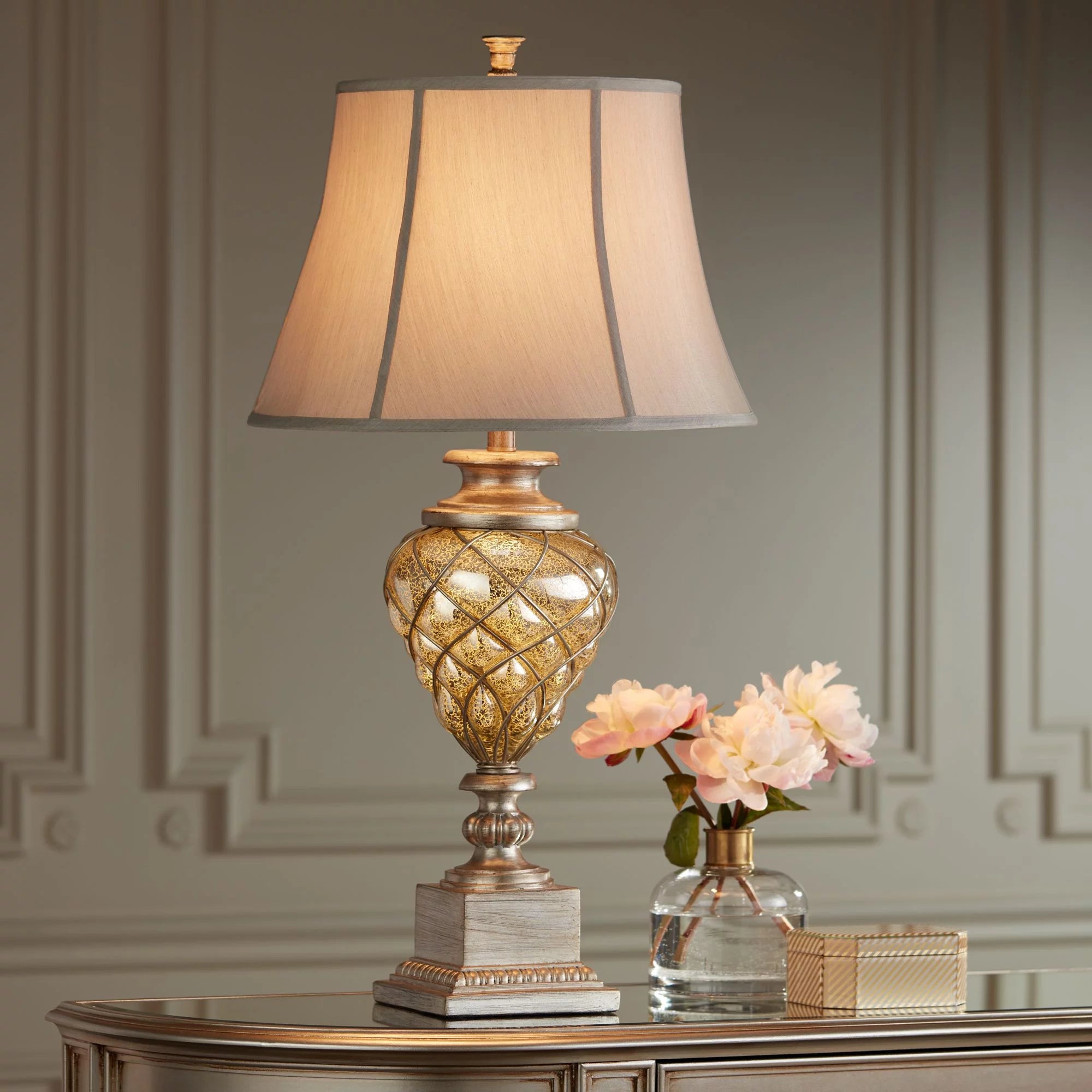 Large Traditional End Table Lamps Set of 2 with LED Night Light G420231