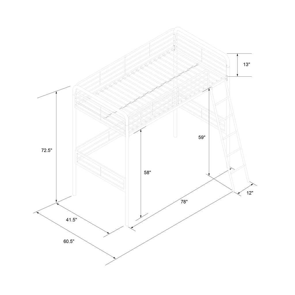 Twin Metal Loft Bed, Black B57866
