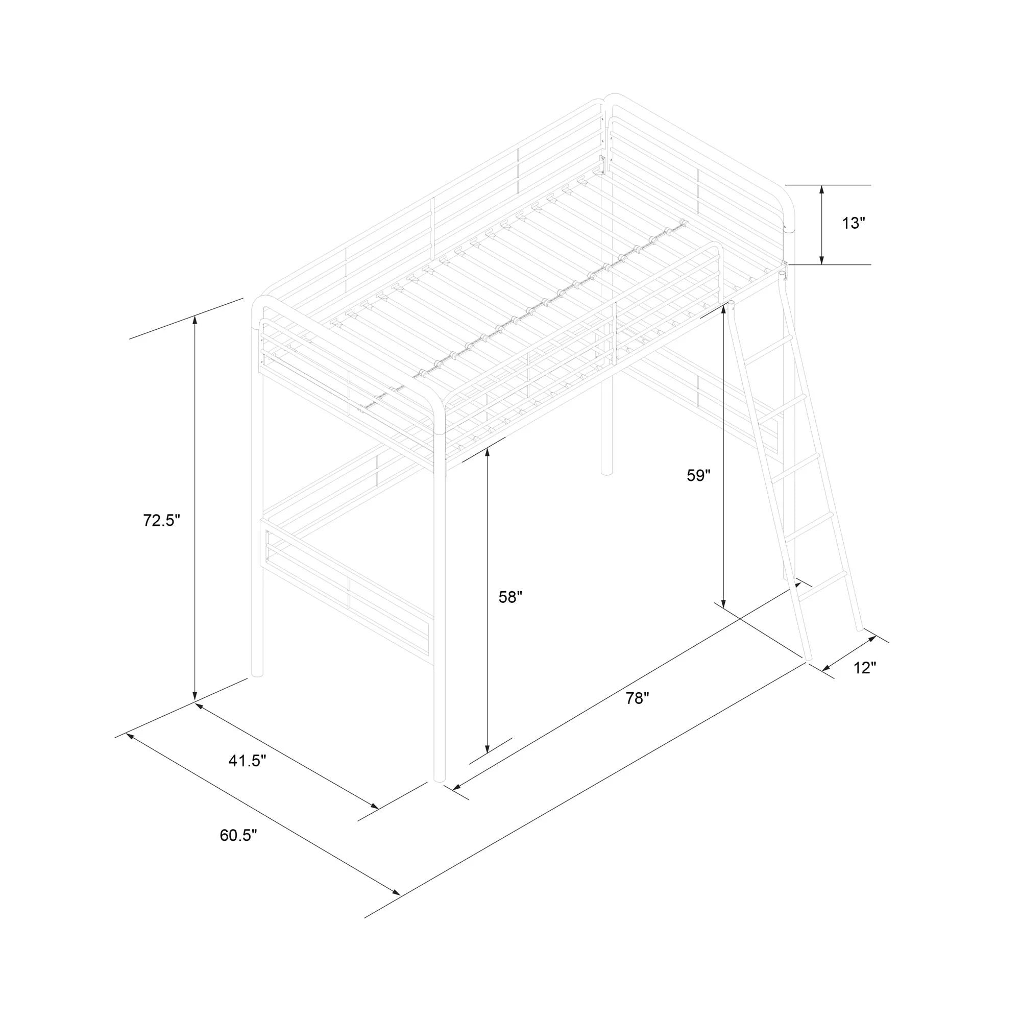 Twin Metal Loft Bed, Black B57866