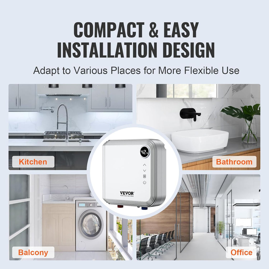 Tankless Electric Water Heater, 7kW On-Demand Under Sink, Digital Display T994515