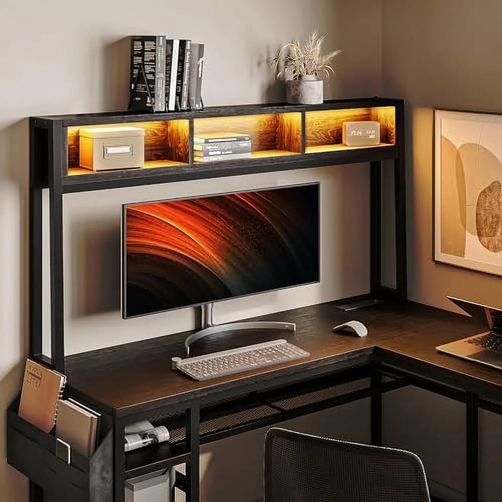 Computer Desk with Monitor Stand and File Cabinet, L-Shaped Desk for Home Office N921865