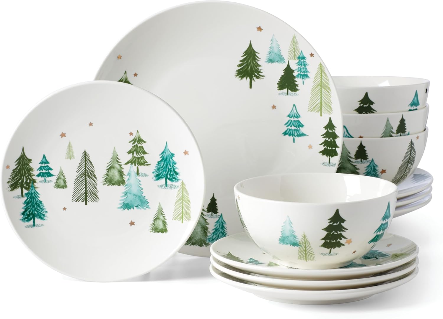 Lenox 893565 Balsam Lane 12-Piece Dinnerware Set, Green