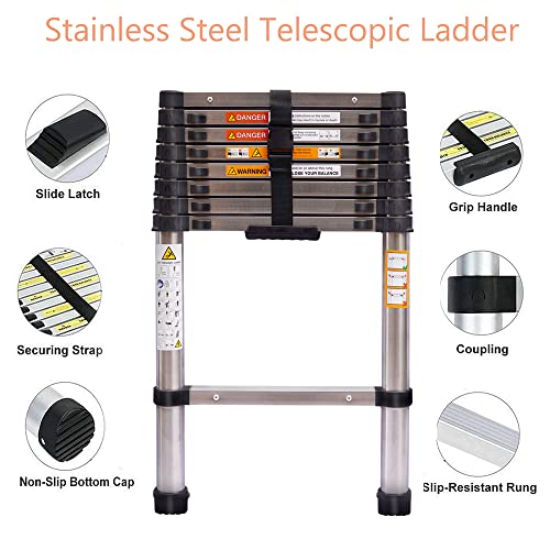 Telescoping Ladder 20FT Aluminum Compact Extension Ladder with Detachable Roof Hooks V575