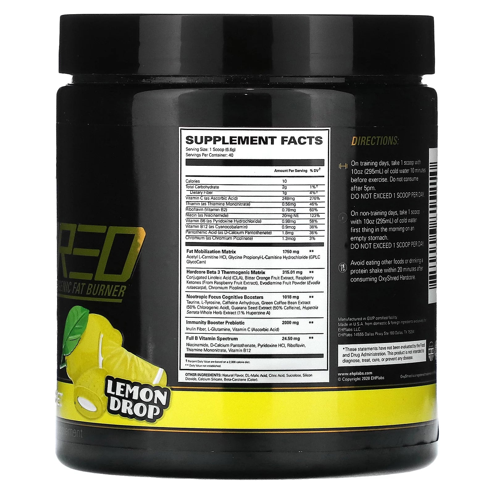 Thermogenic Pre Workout Powder with L Glutamine & Acetyl L Carnitine, Lemon Sherbet, 40 Servings E3089