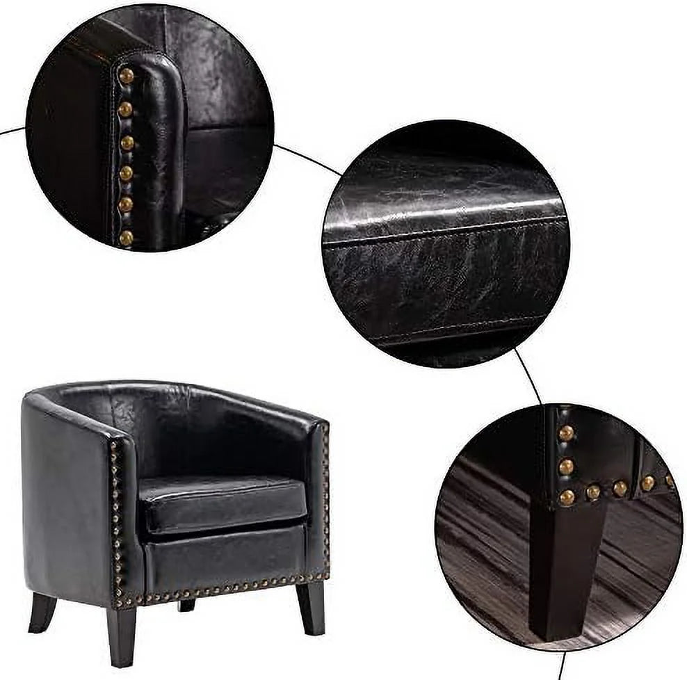 Barrel Chairs Set of 2 Faux Leather Accent Chairs for Living Room Y2321