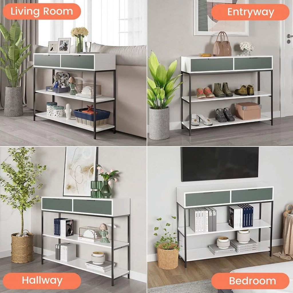 Wood Console Table with Steel Frame and Shelves E564619