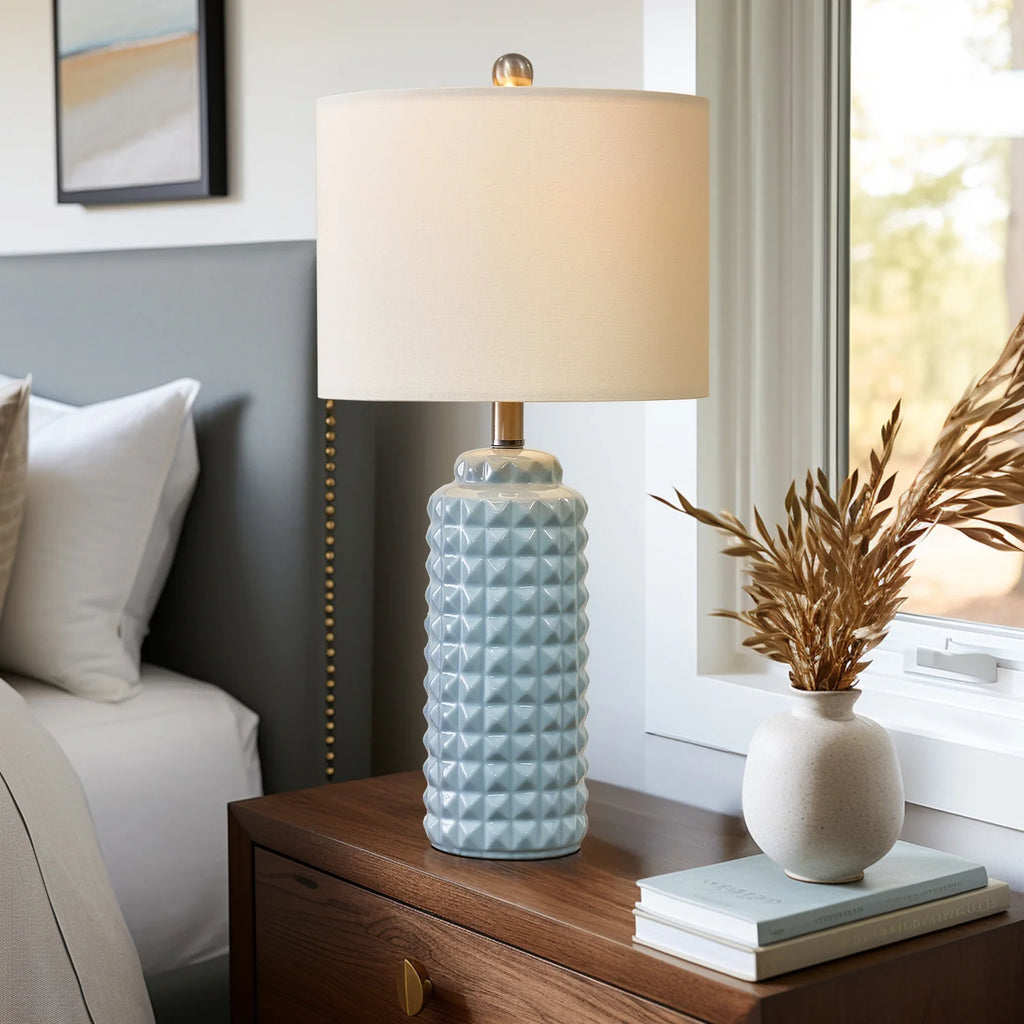 Ceramic Table Lamp for Living Room Bedroom, Light Blue, Set of 2 X857439