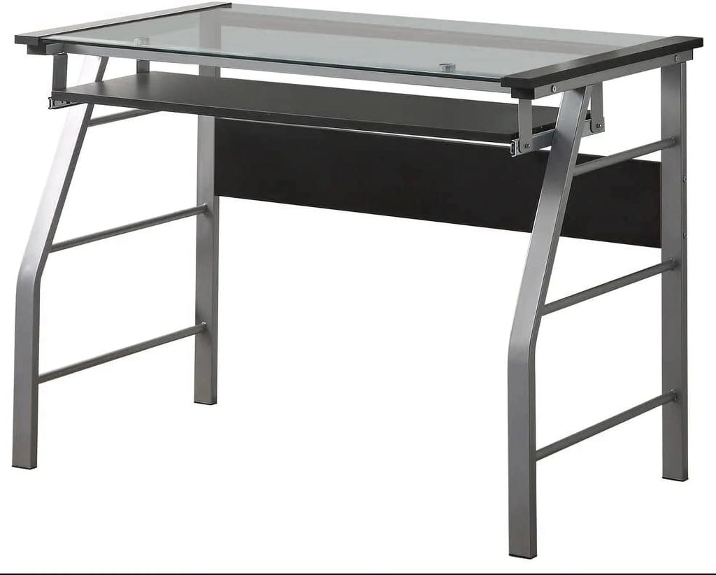 Metal and Glass Top Home Office Computer Desk Silver Finish H279