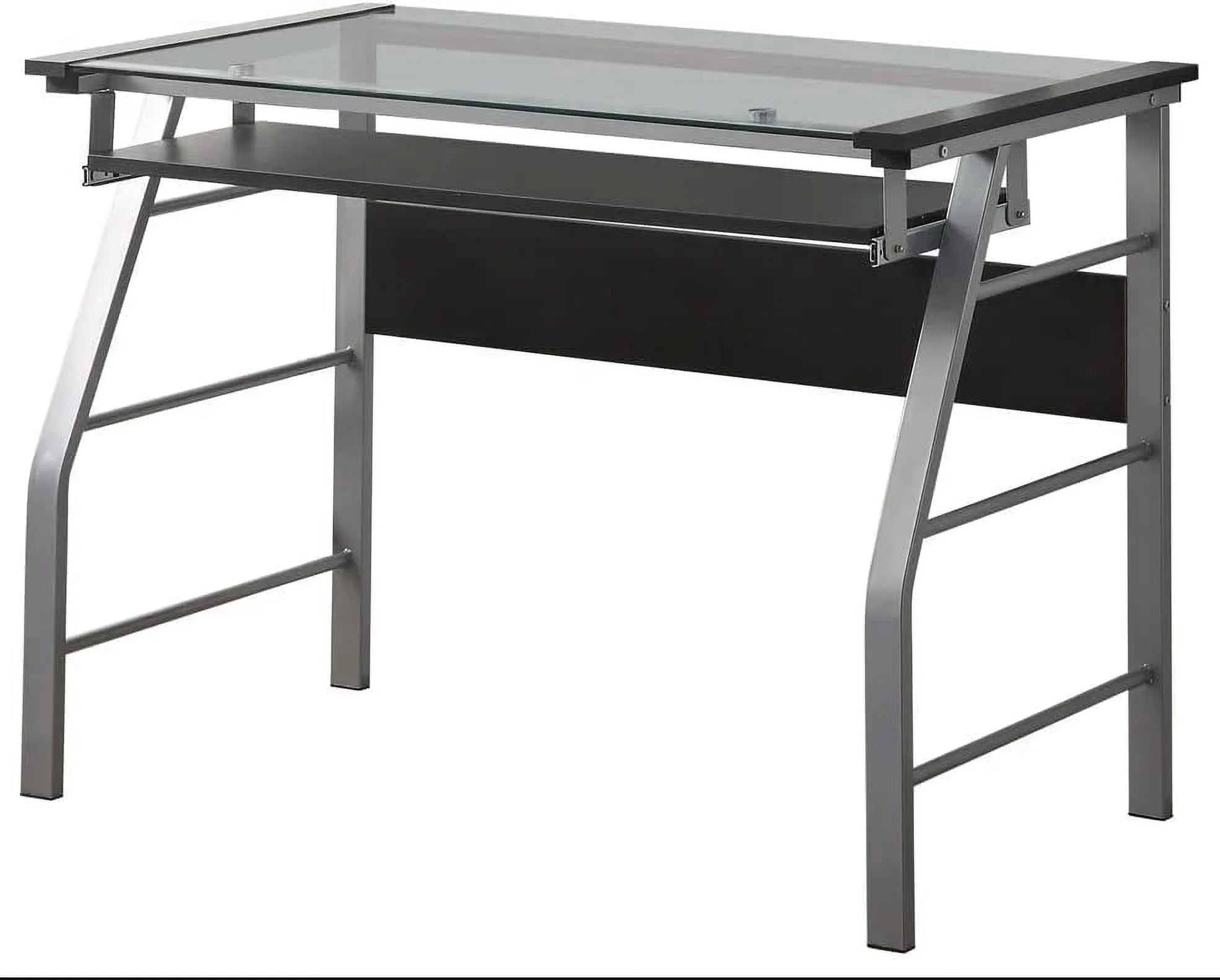 Metal and Glass Top Home Office Computer Desk Silver Finish H279