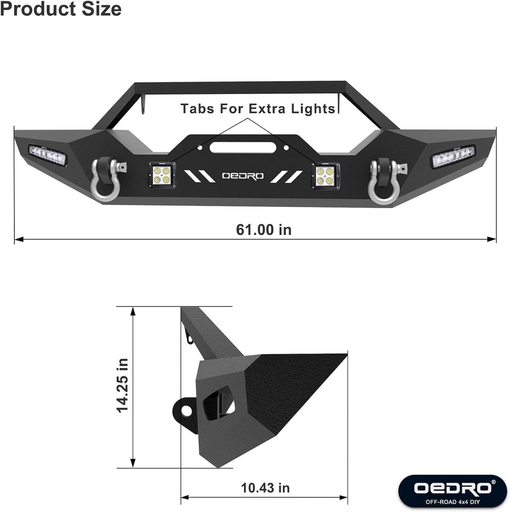 Front Bumper for Jeep Wrangler JL & Gladiator with Winch Plate, LED Lights, D-Rings J609