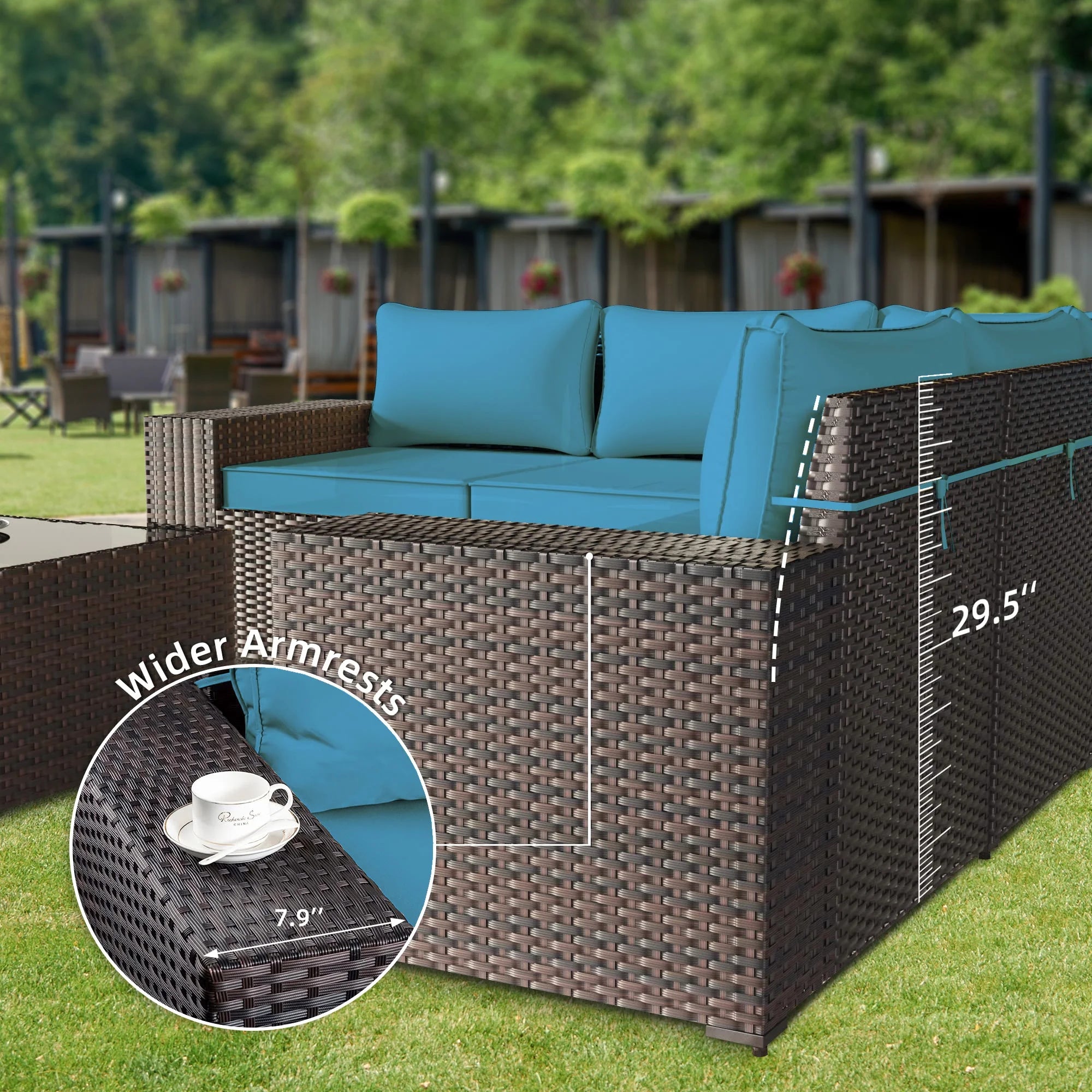 Outdoor Wicker Sectional Sofa Set with Cushions and Glass Table H506