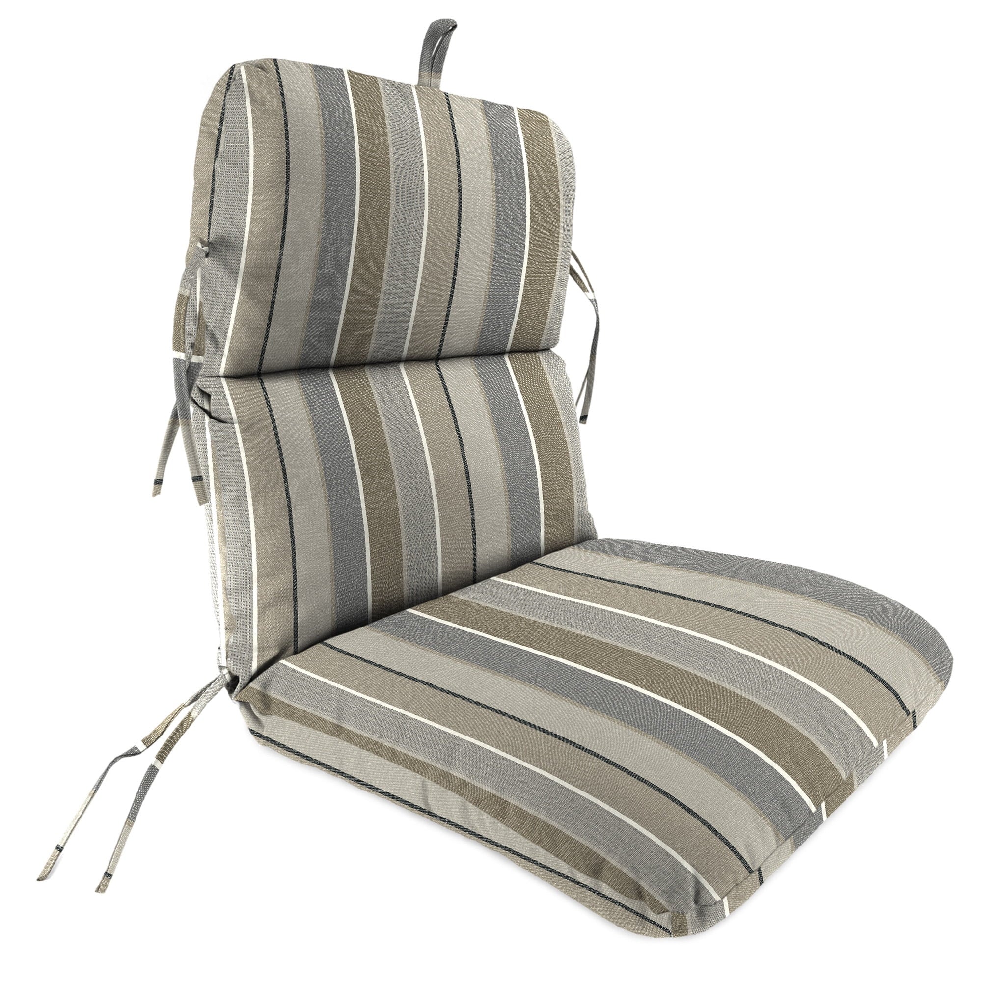 Jordan Manufacturing Sunbrella 45" x 22" Milano Char Gray Stripe Rectangular Outdoor Chair Cushion with Ties and Hanger Loop