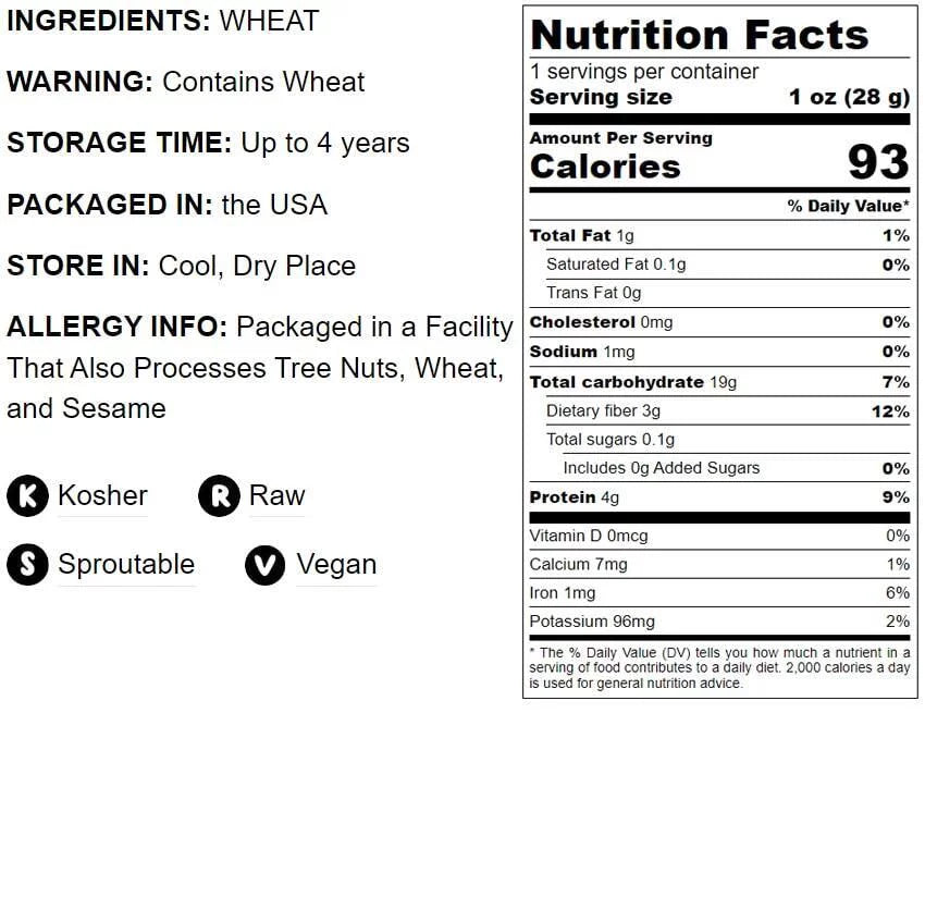 Wheat Berries, 20 Pounds — Kosher, Sproutable, Raw, Vegan V532