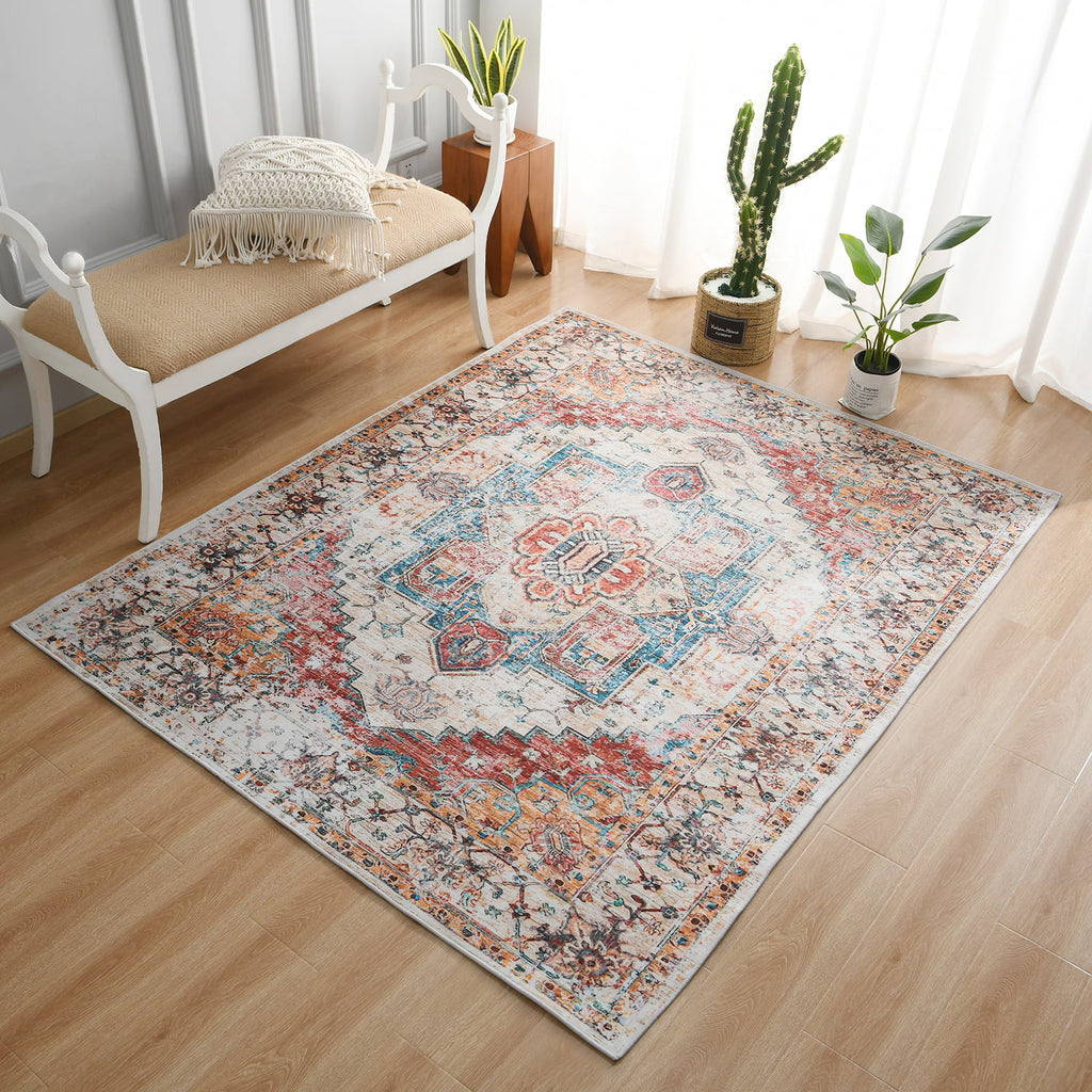 Vintage Bohemian Area Rug for Living Room, 5' x 8', Orange M181