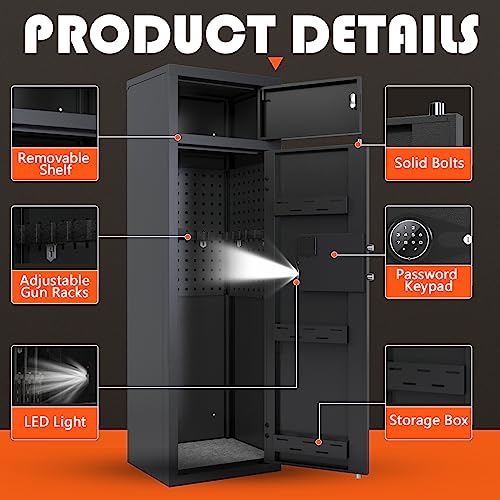 Gun Safe for Rifles and Pistols with Digital Keypad, Adjustable Shelves O38936