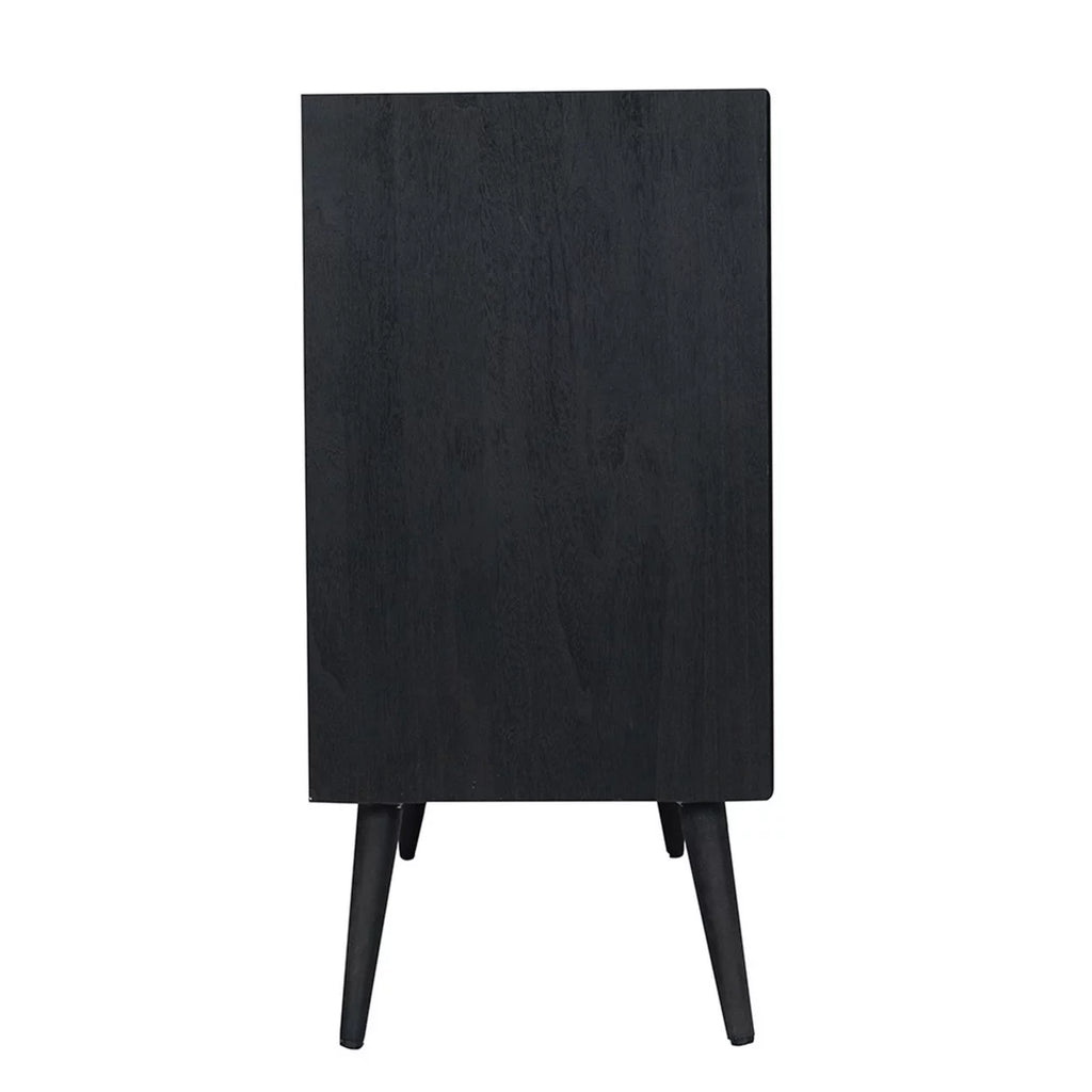 47 Inch TV Media Entertainment Center, Pine Wood, Rattan Doors, Black X52383
