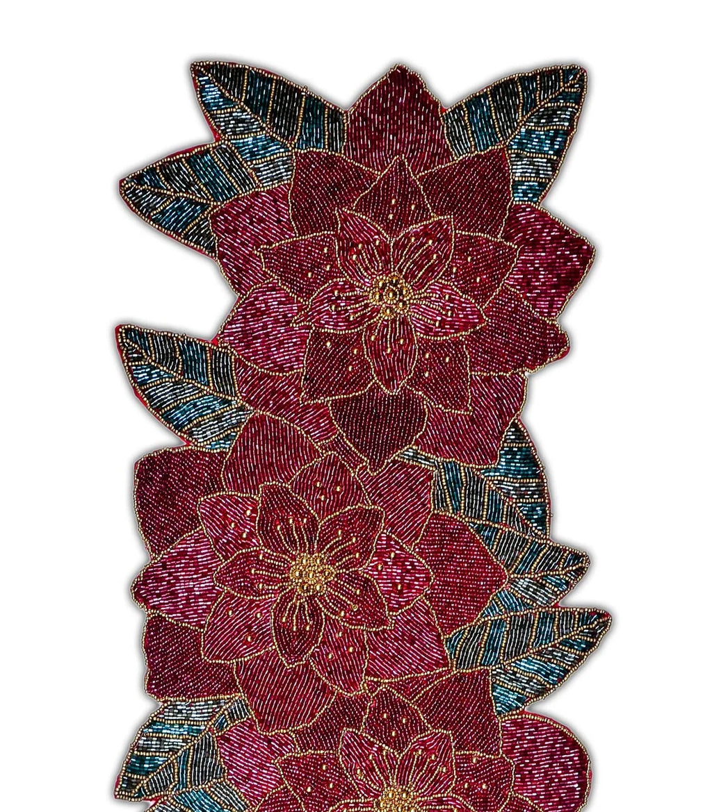 Beaded Christmas Floral Table Runner 13x36 Inch V80688