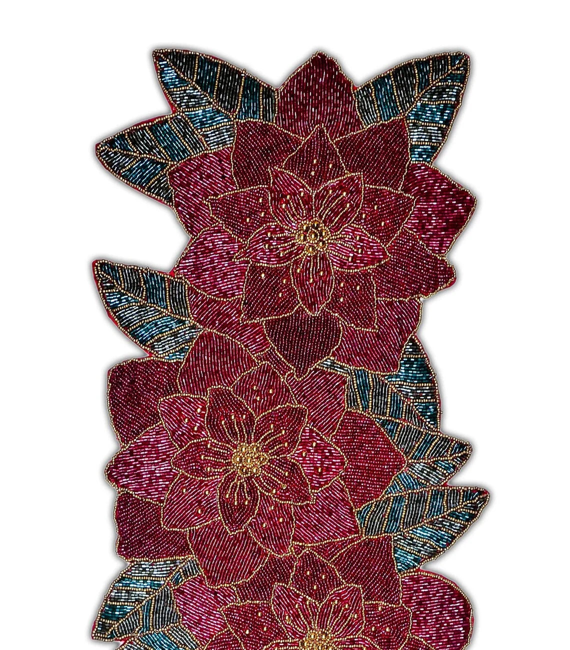 Beaded Christmas Floral Table Runner 13x36 Inch V80688